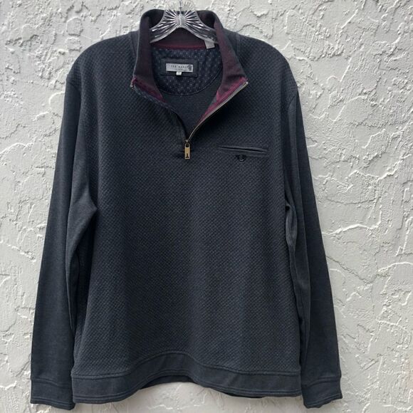 TED BAKER Gray 1/4 Zip Long Sleeve Knit Pullover Jumper Size XXL - Picture 1 of 10